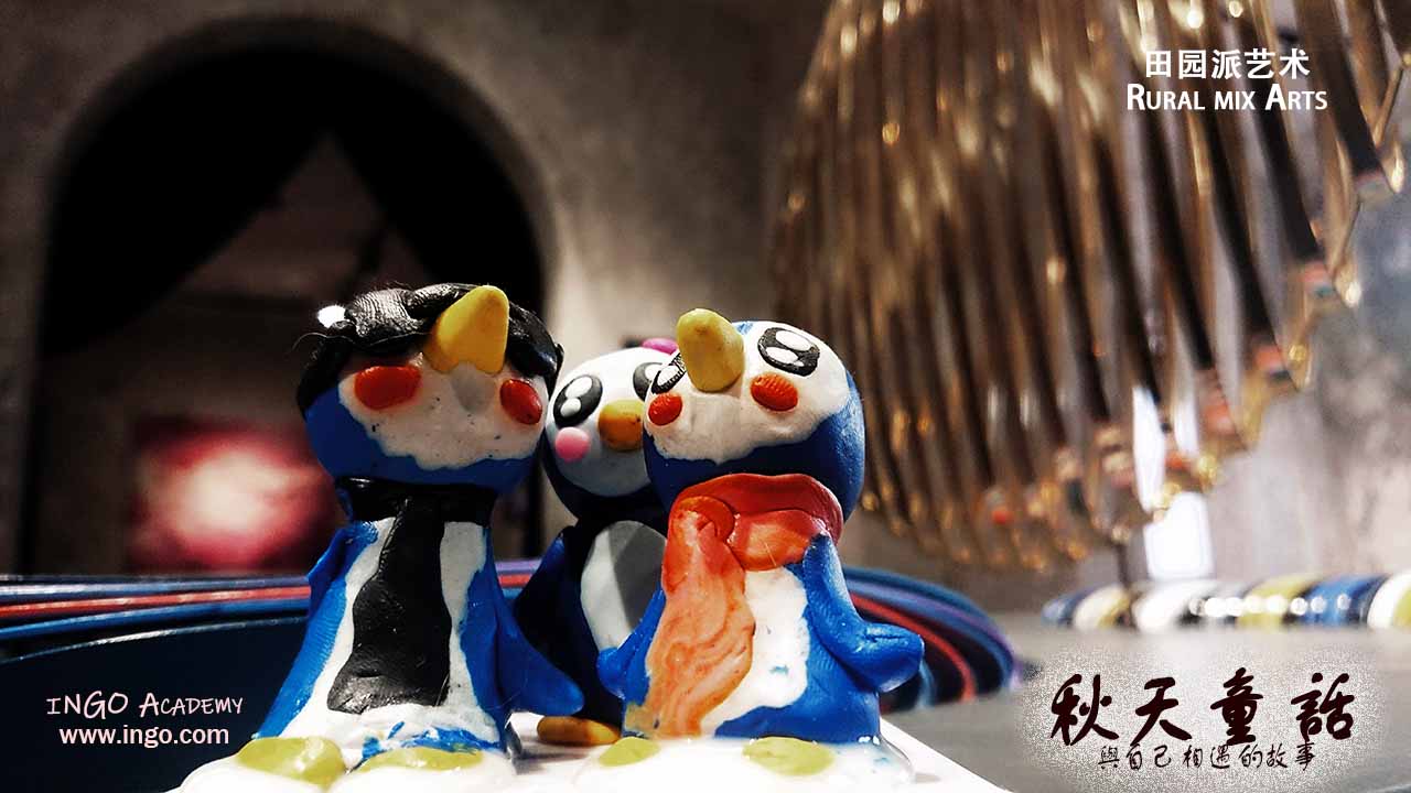 Penguin Family Enjoying an Art Tour in Beijing